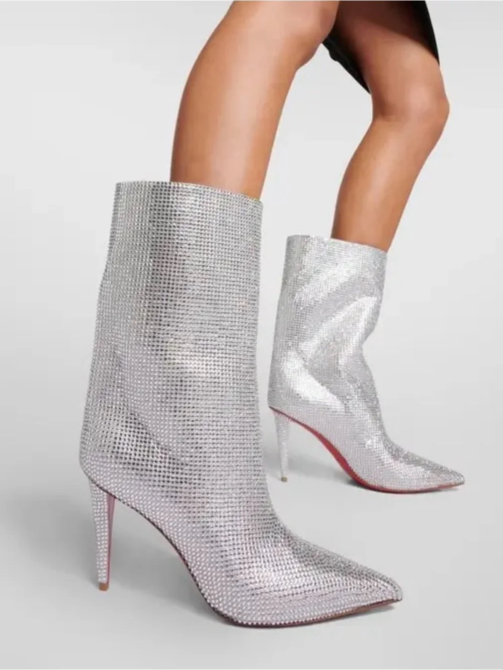 Christian Louboutin Astrilarge Silver Strass Ankle Boot Size 38.5 New